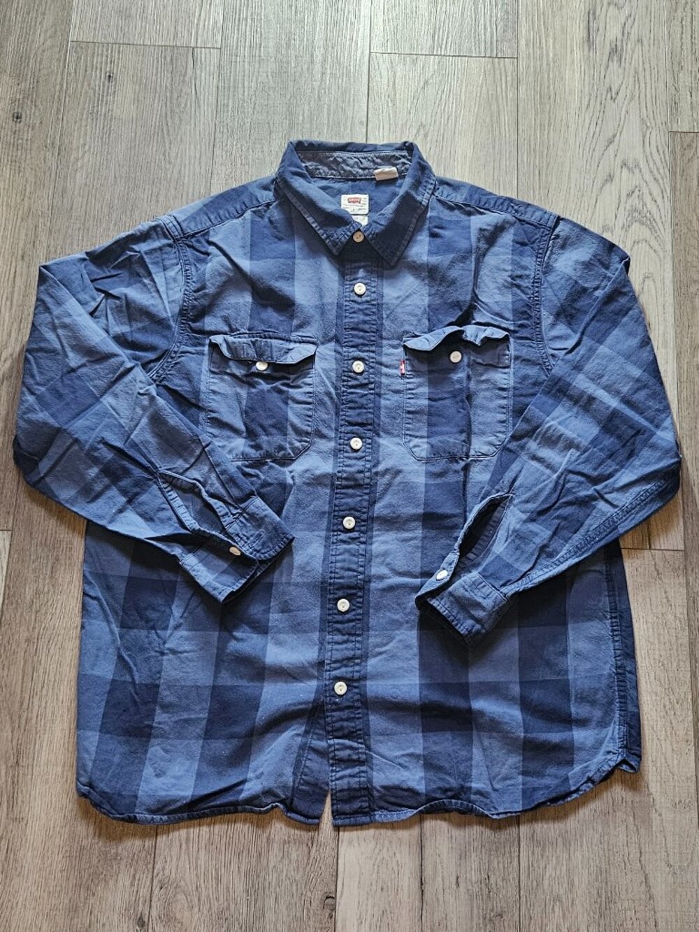 Levi's Plaid Long Sleeve Button Down Shirt Blue Buffalo Check Men's Size Large